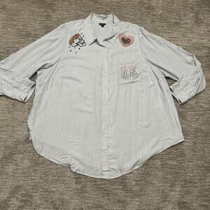 Torrid Shirt Womens 4 Striped Embroidered Skull Heart Floral Boho Rock Festival
